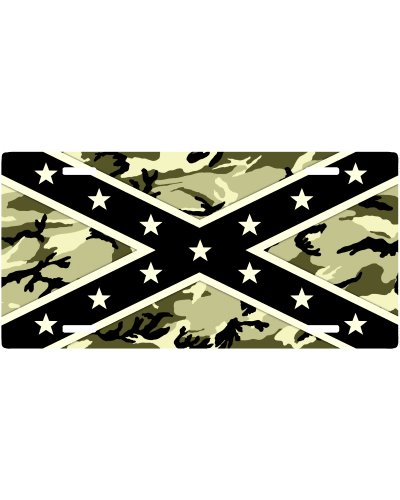 Green Camo Confederate Battle Flag car tag